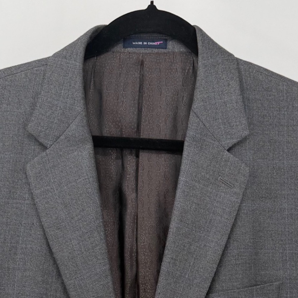 Ralph Lauren Mens 44R Sport Coat Blazer Gray Windowpane Two Button Wool Blend